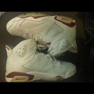 Cream and burgundy Jordan six